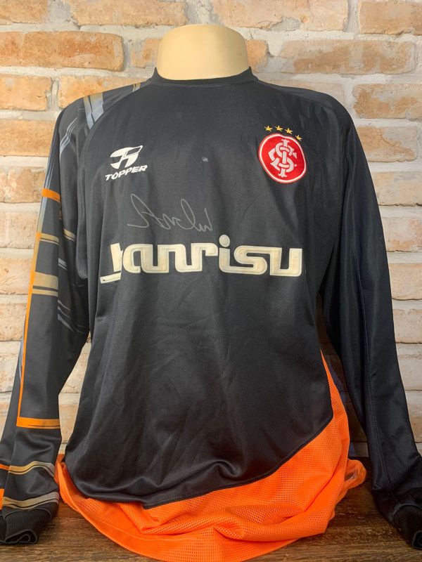 Camisa Internacional Topper 2004 André goleiro autografada mangas longas